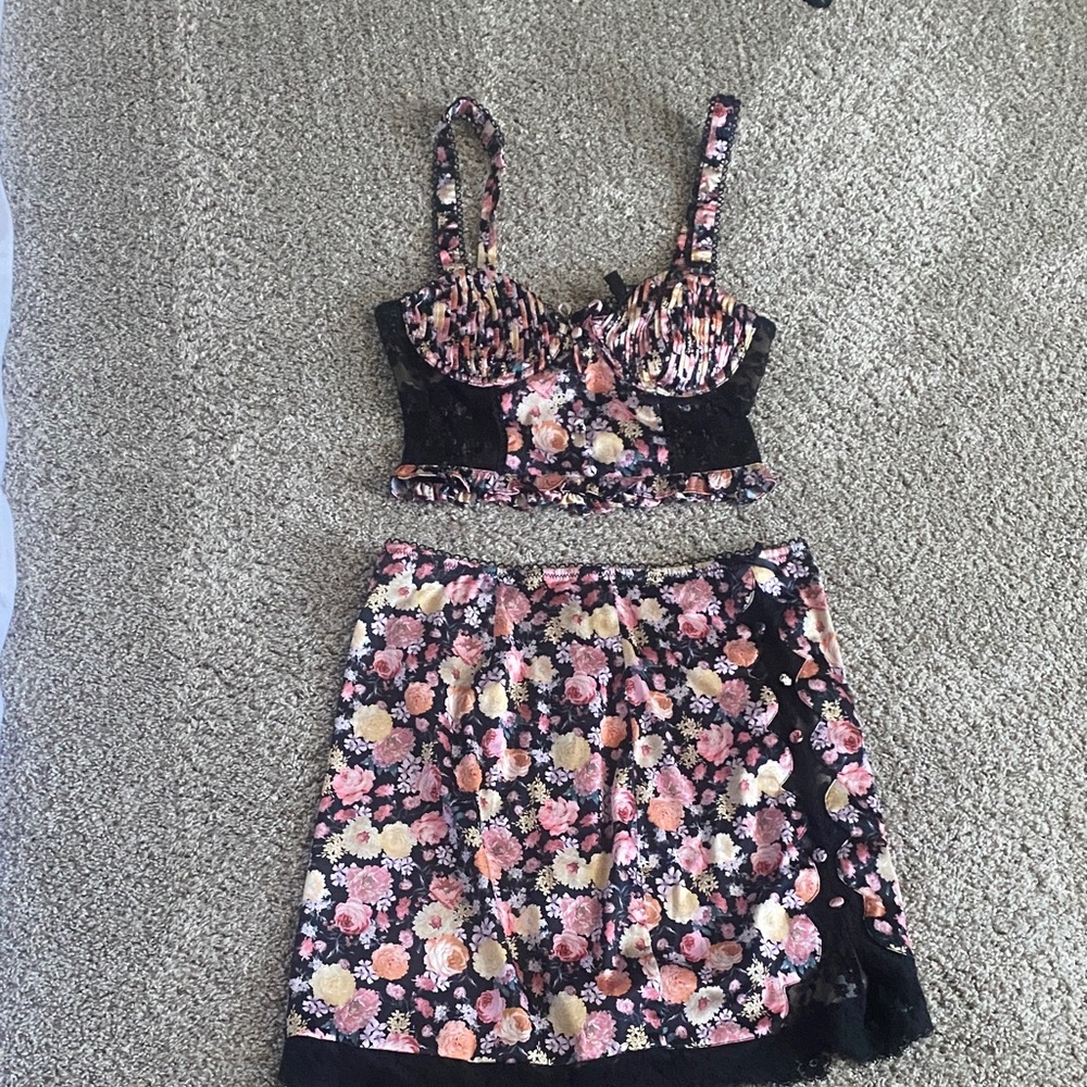 For Love And Lemons Floral Black Chemise Set